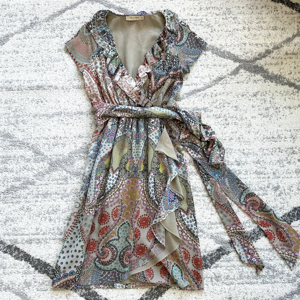 ETRO Silk Paisley Ruffle Wrap Dress Size IT 42 / US 6 - Picture 9 of 12